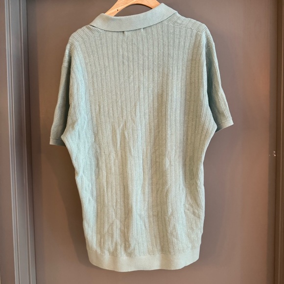 Marine Layer Men's Liam Light Blue/Green Sweater Polo Shirt - Picture 5 of 7